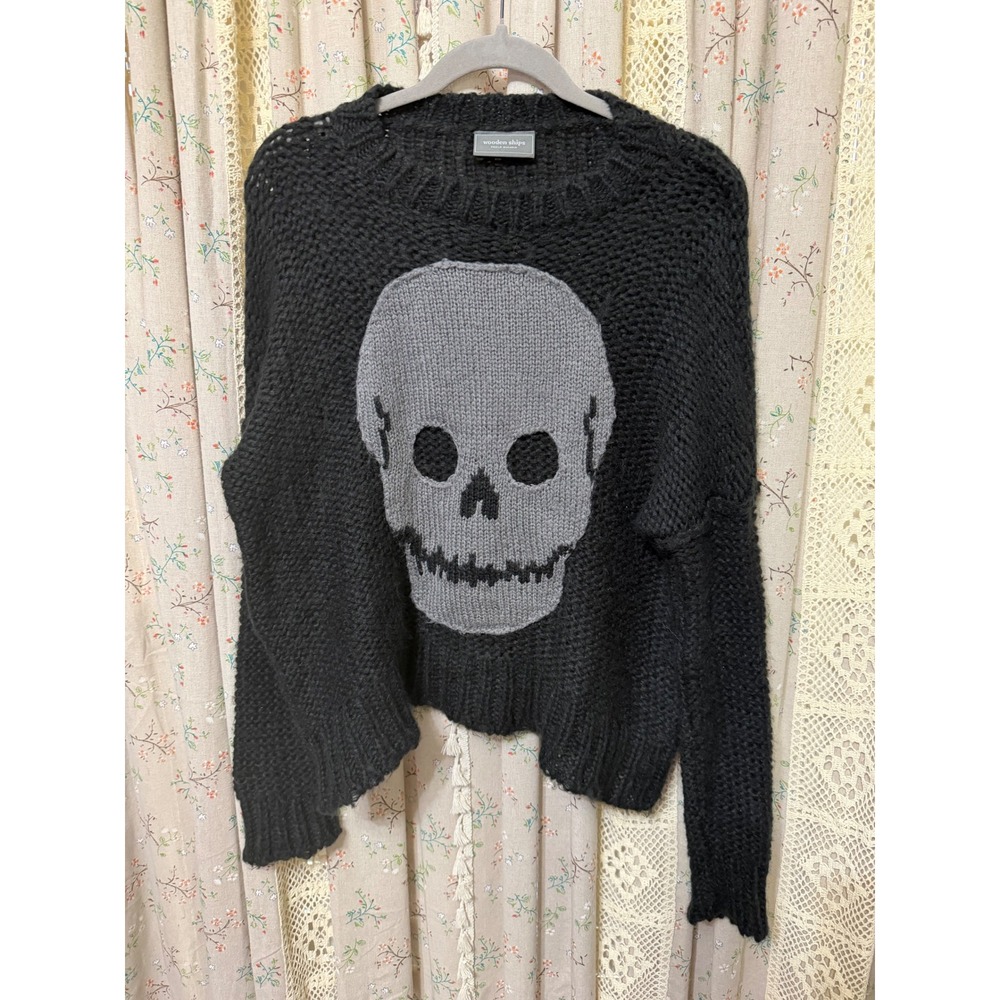 Wooden Ships Skull Sweater S M Charcoal Gray Mohair Wool Oversized Pullover